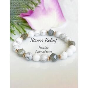 Energy Balance Boho Howlite & Labradorite 8mm Gemstone Bracelet, Casual Gift